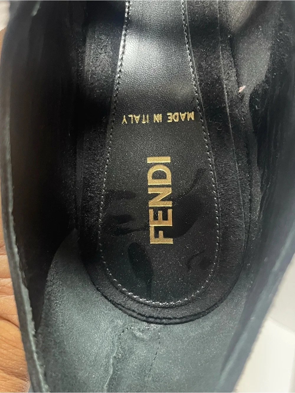 Fendi Black Suede Glitter Peep Toe Platform Booties EU 38.5